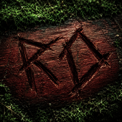 The Riley Oakes "RO" monogram carved digitally into a weathered red bloodwood log deep within a moss-covered forest, blending the author's identity with themes of folklore, mystery, and hidden places.